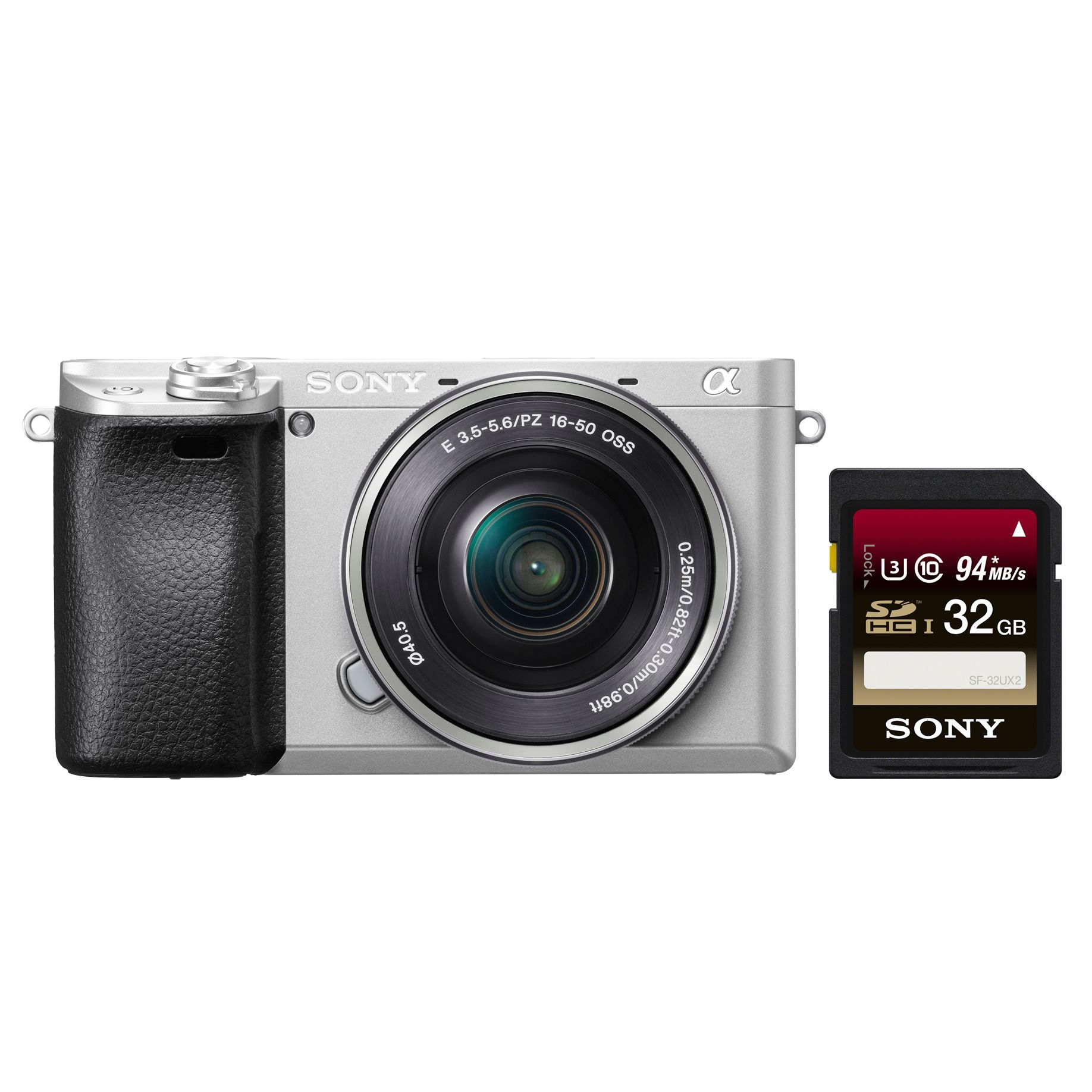 Sony A6300 Compact System Camera With 16-50mm Power Zoom Lens, 4K Ultra HD, 24.2MP, 4D Focus, Wi-Fi, NFC, OLED EVF, 3 Tilting Screen with 32GB Memory Card, Silver