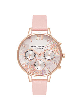 Olivia Burton OB16CGS07 Women's Abstract Florals Chronograph Leather Strap, Dusty Pink/Multi