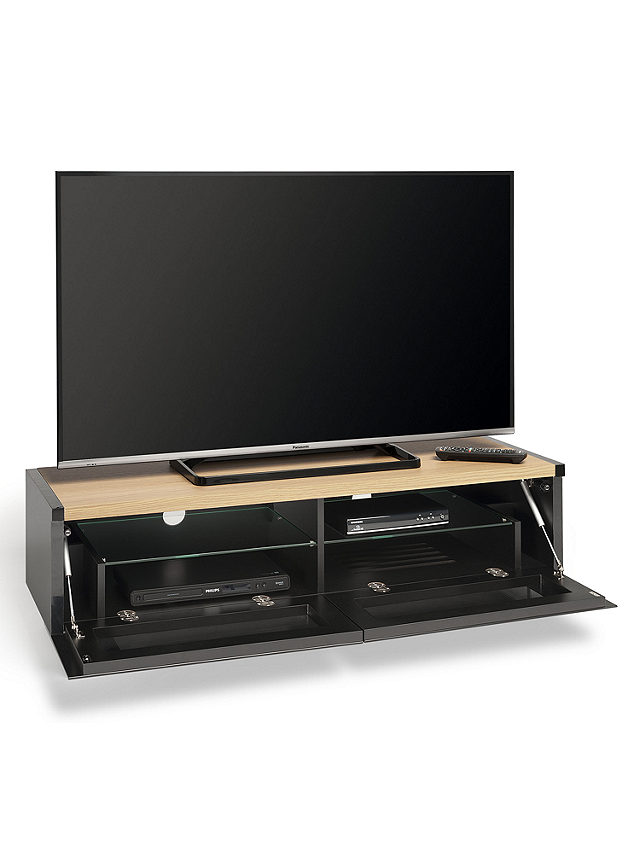 AVF Panorama PM120 TV Stand for TVs up to 60", Black, with Reversible Top, Light Oak/Grey Oak