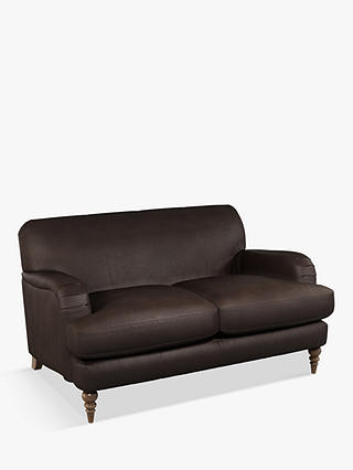 John Lewis Harrogate High Back Small 2 Seater Leather Sofa, Dark Leg