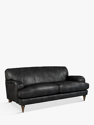 John Lewis Harrogate High Back Large 3 Seater Leather Sofa, Dark Leg