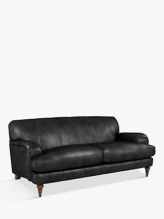 Harrogate Range, John Lewis & Partners Harrogate High Back Large 3 Seater Leather Sofa, Dark Leg, Contempo Black
