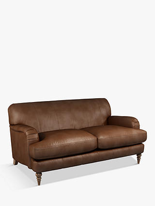 John Lewis Harrogate High Back Medium 2 Seater Leather Sofa, Dark Leg