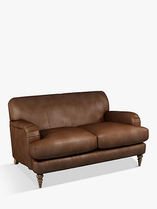 John Lewis Harrogate High Back Small 2 Seater Leather Sofa, Dark Leg