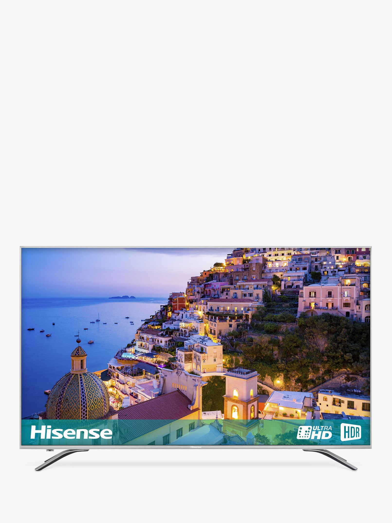Hisense 50A6500 LED HDR 4K Ultra HD Smart TV, 50 with Freeview Play, Black/Silver