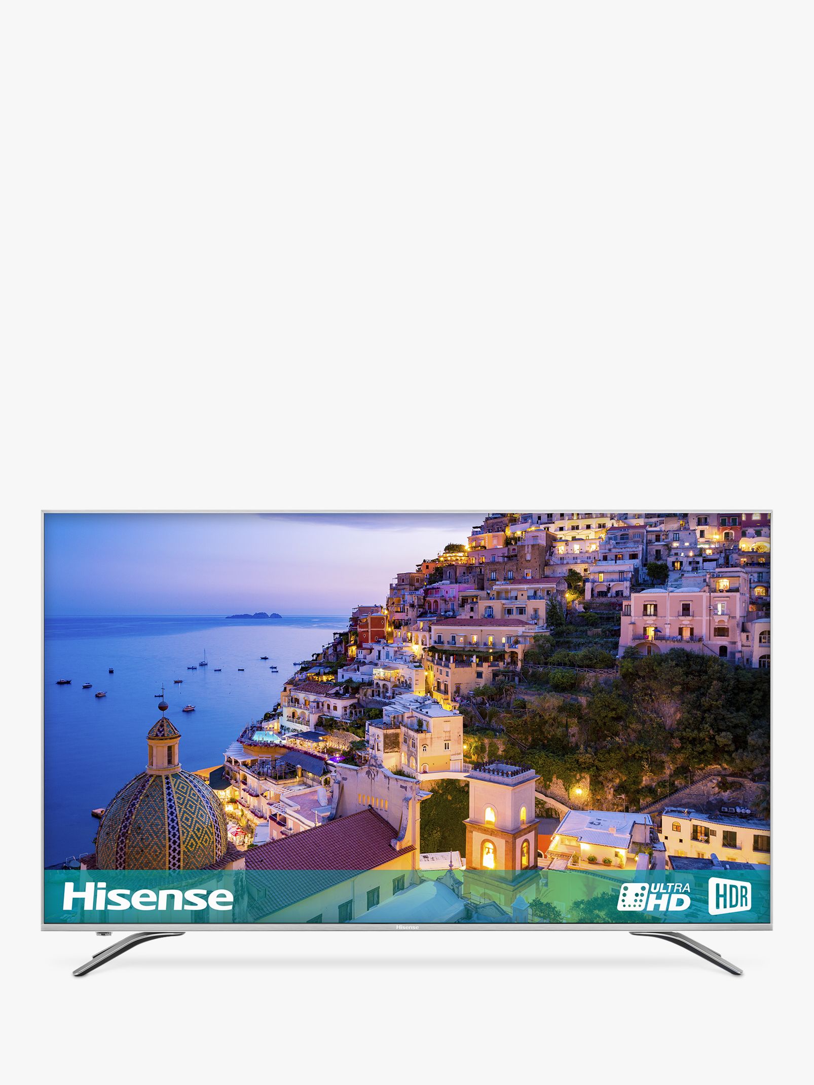 Hisense 55A6500 LED HDR 4K Ultra HD Smart TV, 55 with Freeview Play, Black/Silver