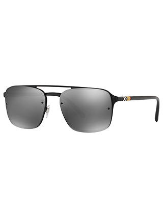 Burberry BE3095 Men's Square Sunglasses, Black/Mirror Grey
