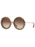 Dolce & Gabbana DG2198 Women's Round Sunglasses, Gold/Brown Gradient