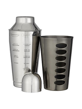 John Lewis & Partners Stainless Steel Recipe Cocktail Shaker, 600ml, Silver/Gunmetal