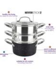 Eaziglide Neverstick2 Aluminium Non-Stick Pot 3-Tier Steamer Set