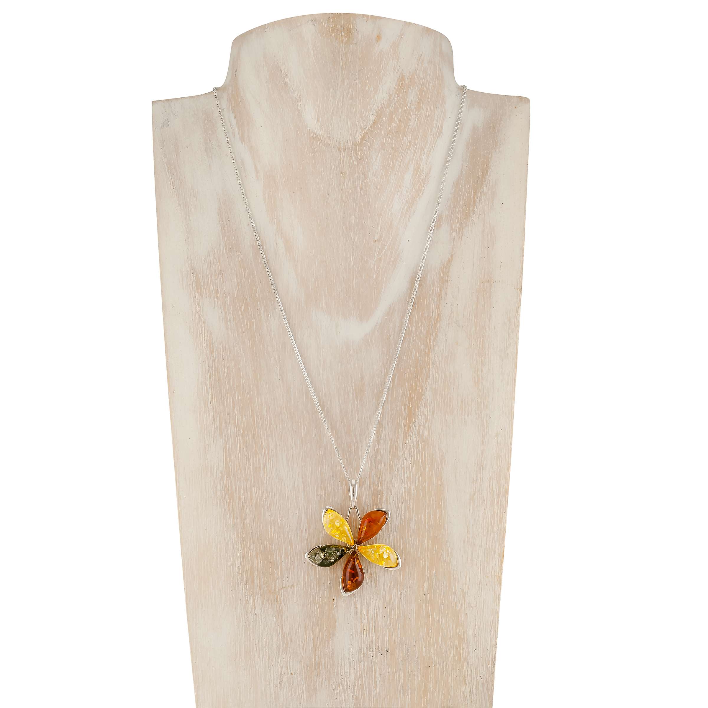 Buy Be-Jewelled Sterling Silver Marquise Amber Flower Pendant Necklace, Multi Online at johnlewis.com