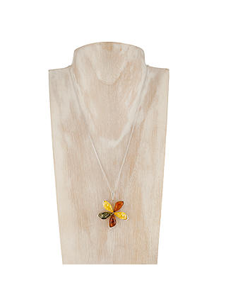 Be-Jewelled Sterling Silver Marquise Amber Flower Pendant Necklace, Multi