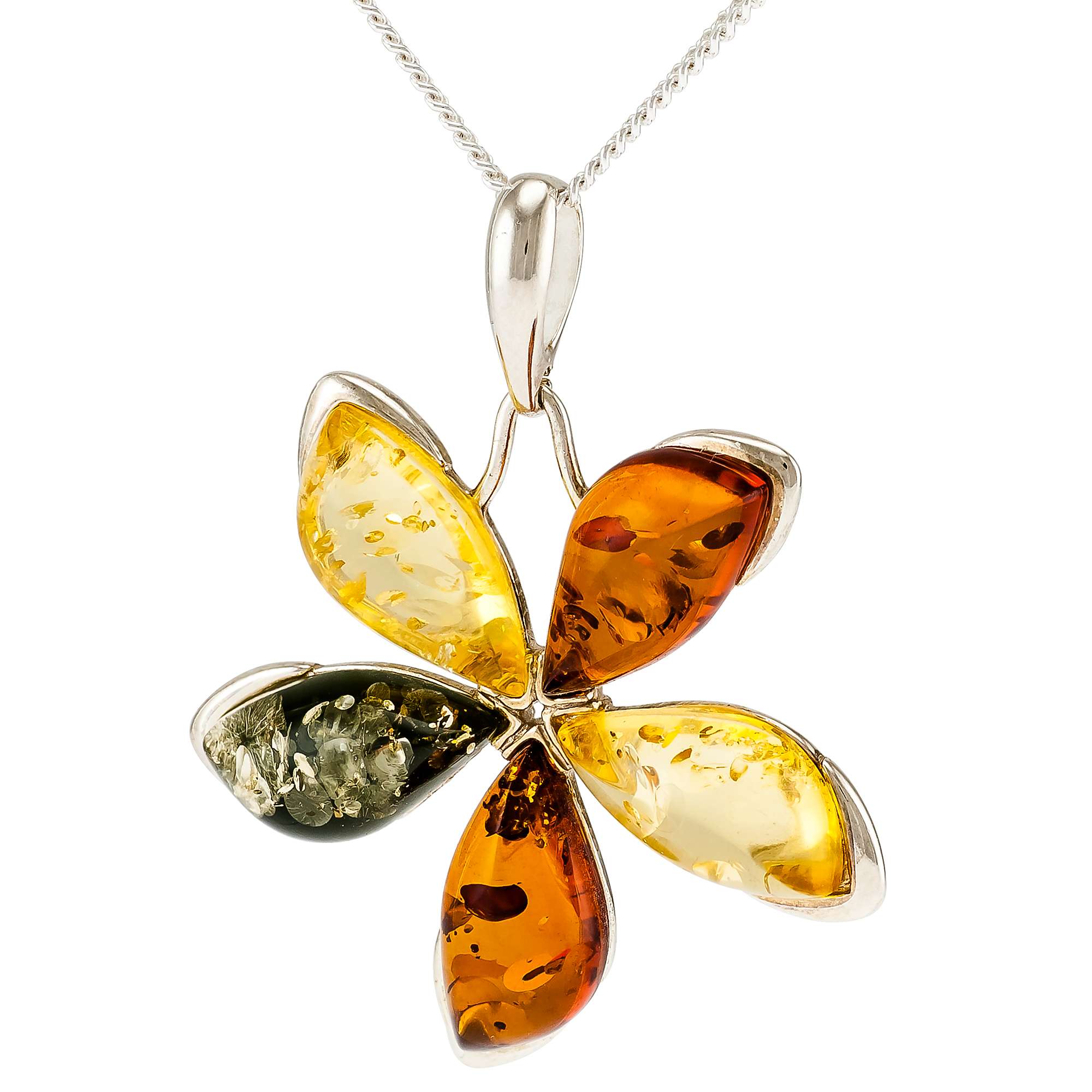 Buy Be-Jewelled Sterling Silver Marquise Amber Flower Pendant Necklace, Multi Online at johnlewis.com