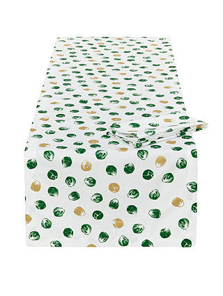 John Lewis & Partners Brussel Sprout Table Runner and 4 Napkins Set, Green/White
