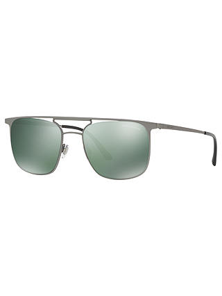 Giorgio Armani AR6076 Men's Square Sunglasses, Silver/Mirror Green