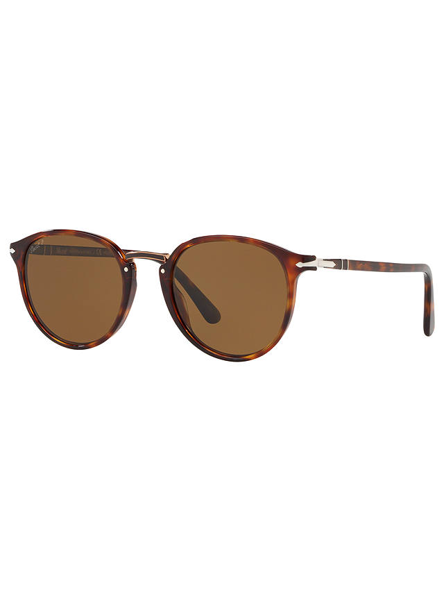 Persol PO3210S Men's Polarised Oval Sunglasses, Tortoise/Brown