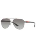 Prada Linea Rossa PS 54TS Men's Aviator Sunglasses, Gunmetal/Grey Gradient