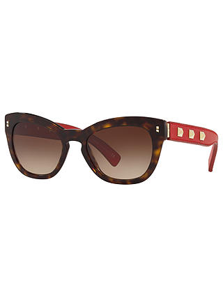 Valentino VA4037 Women's Studded Leather Frame Cat's Eye Sunglasses, Tortoise Red/Brown Gradient