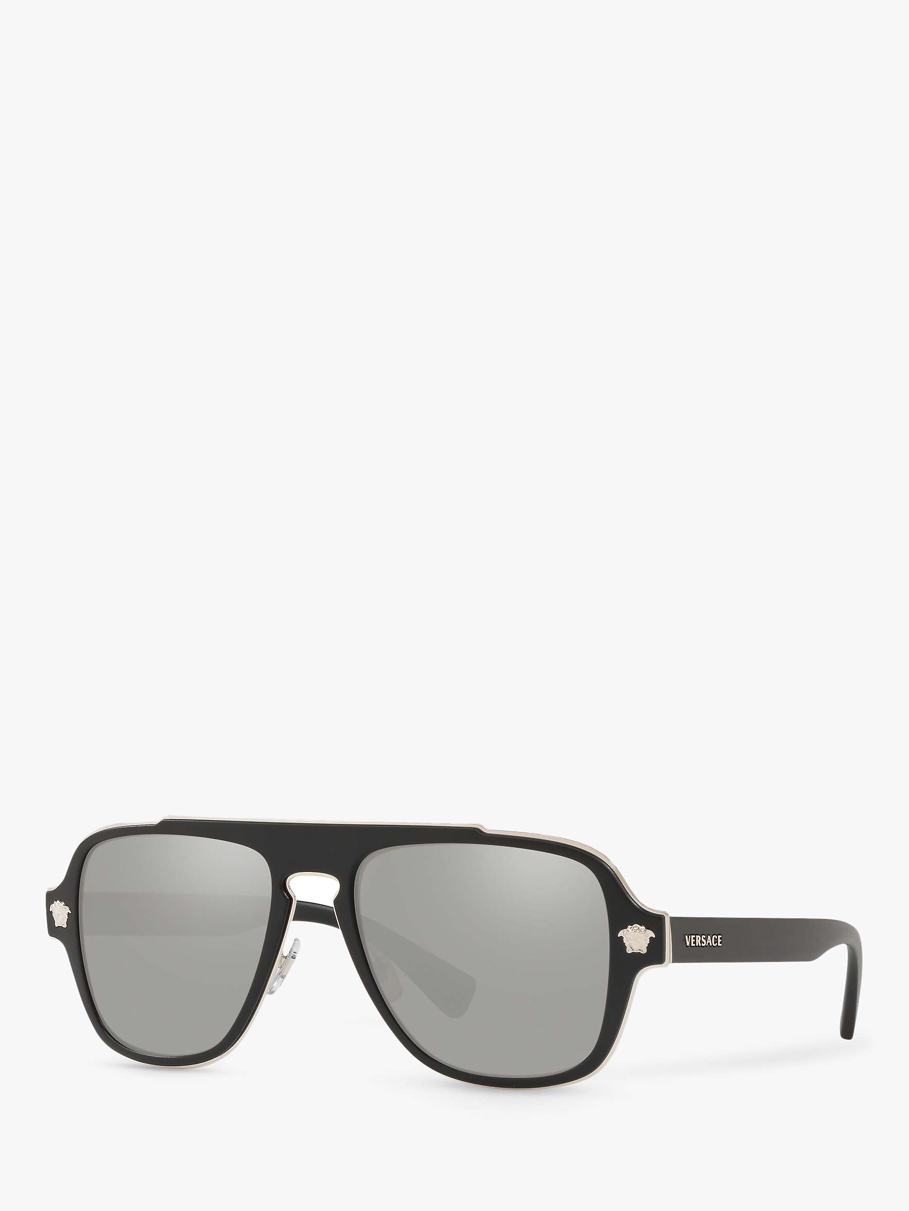 Versace VE2199 Men's Geometric Sunglasses, Black/Silver Mirror at John ...