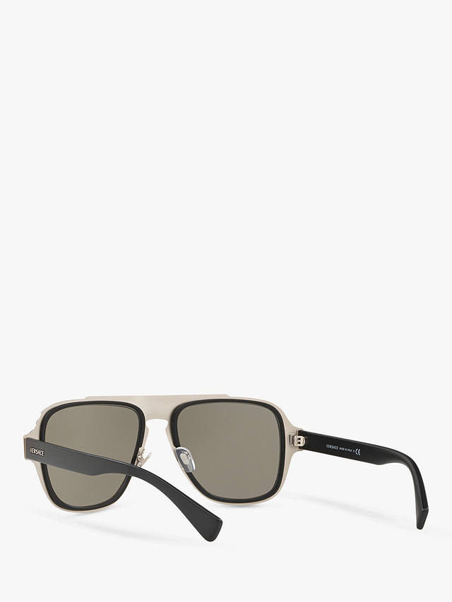 Versace VE2199 Men's Geometric Sunglasses, Black/Silver Mirror