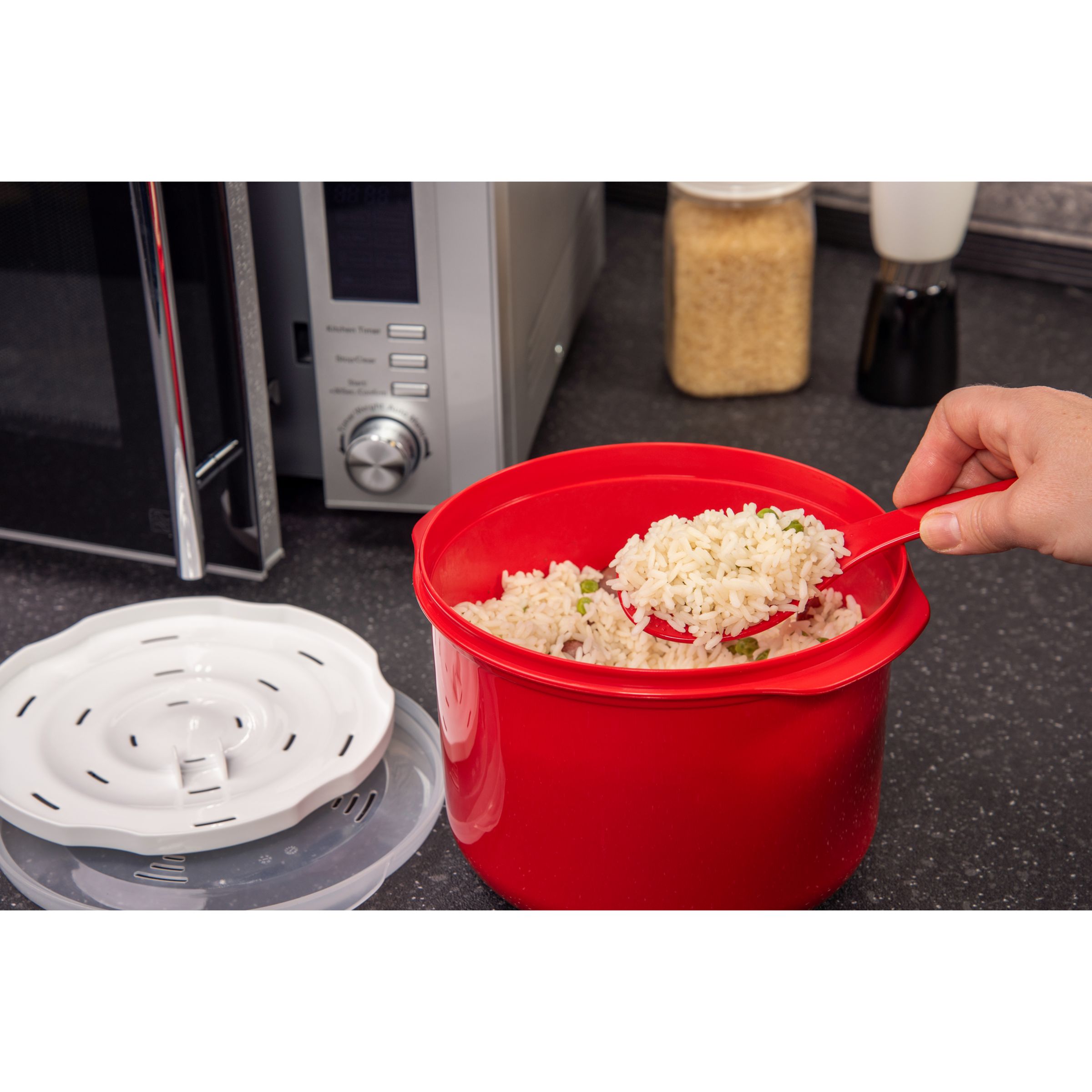 good2heat Microwave Rice Cooker with Lid, Red, 2.8L