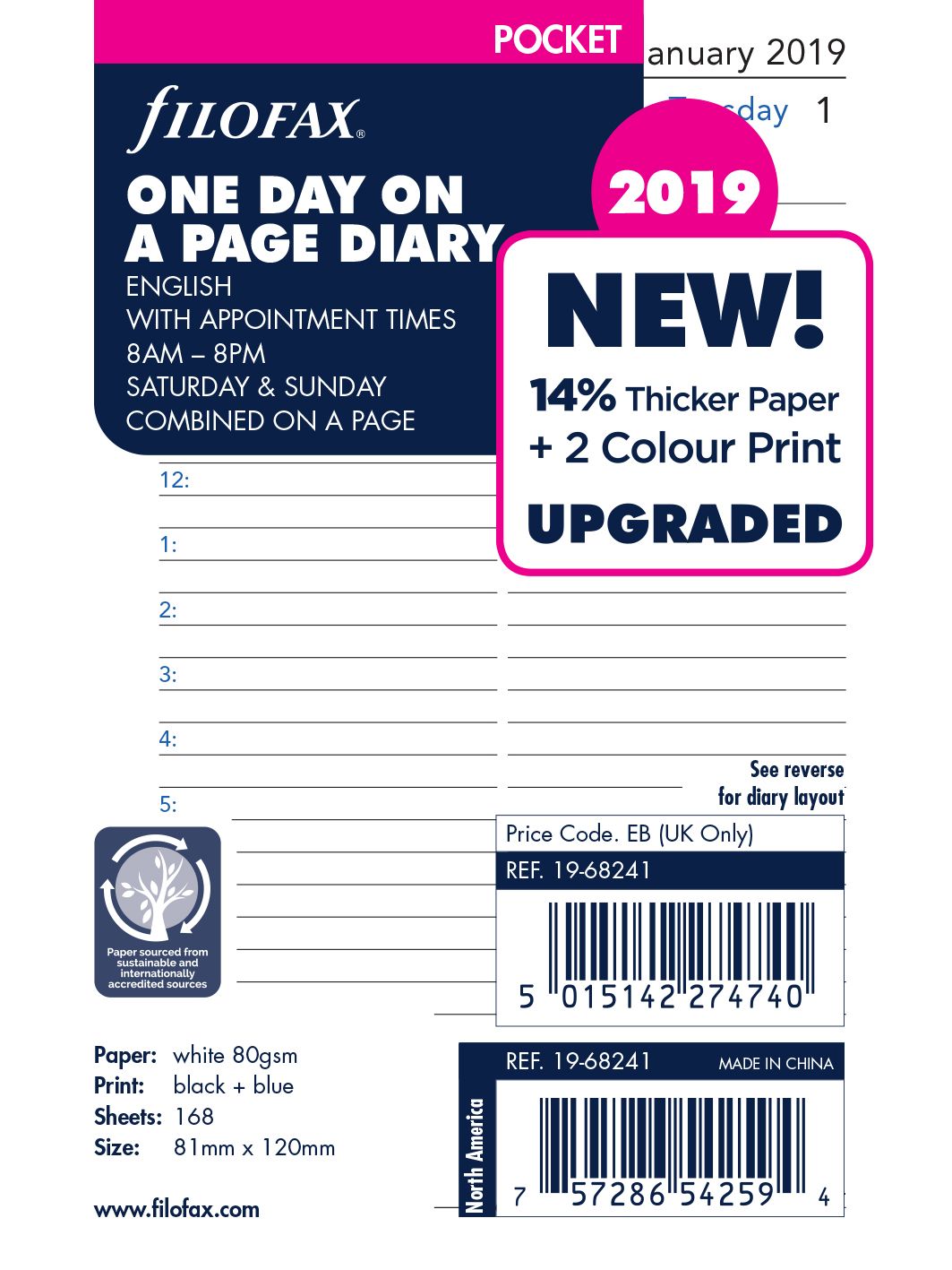 Filofax Pocket One Day Per Page 2019 Diary With Appointment Times