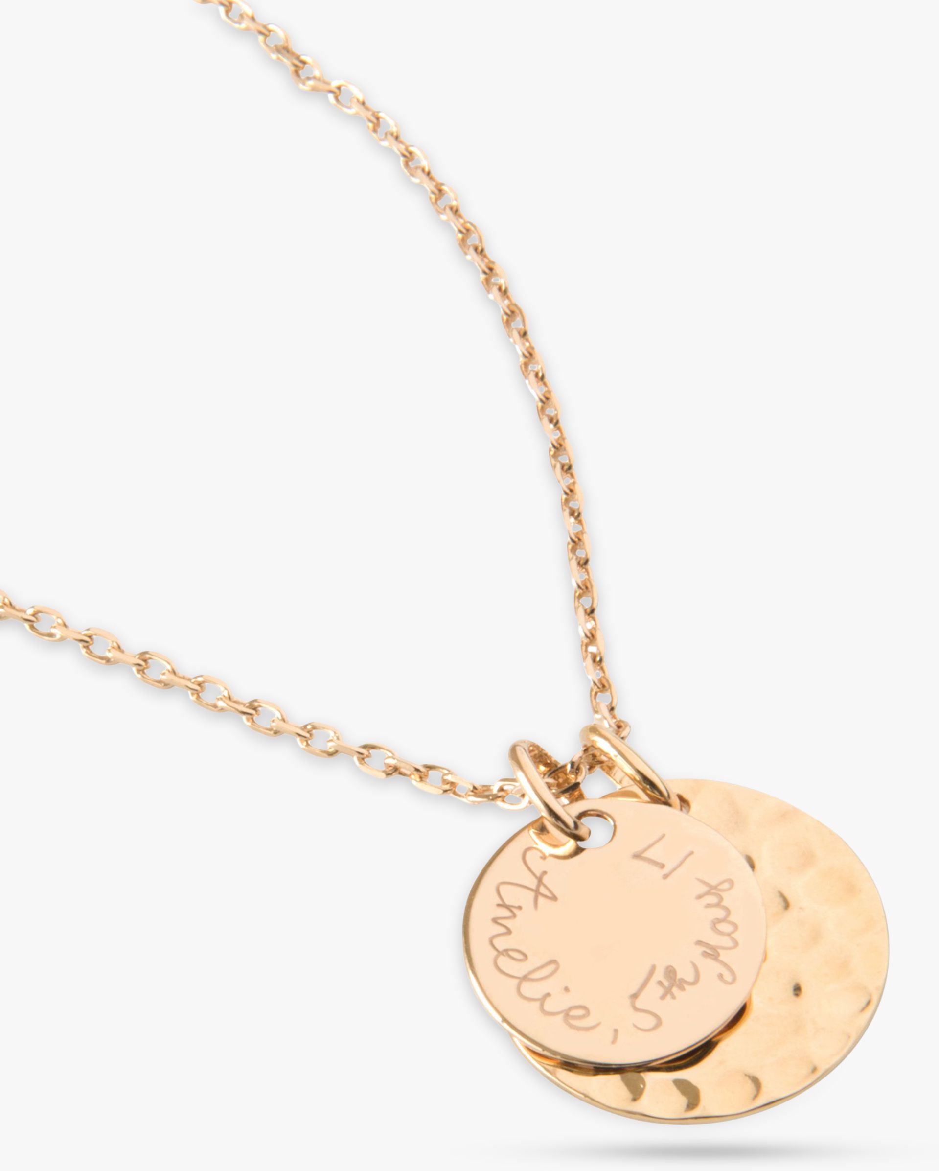 Merci Maman Personalised Double Hammered and Polished Disc Pendant Necklace, Gold
