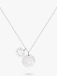 Merci Maman Personalised Double Hammered and Polished Disc Pendant Necklace, Silver