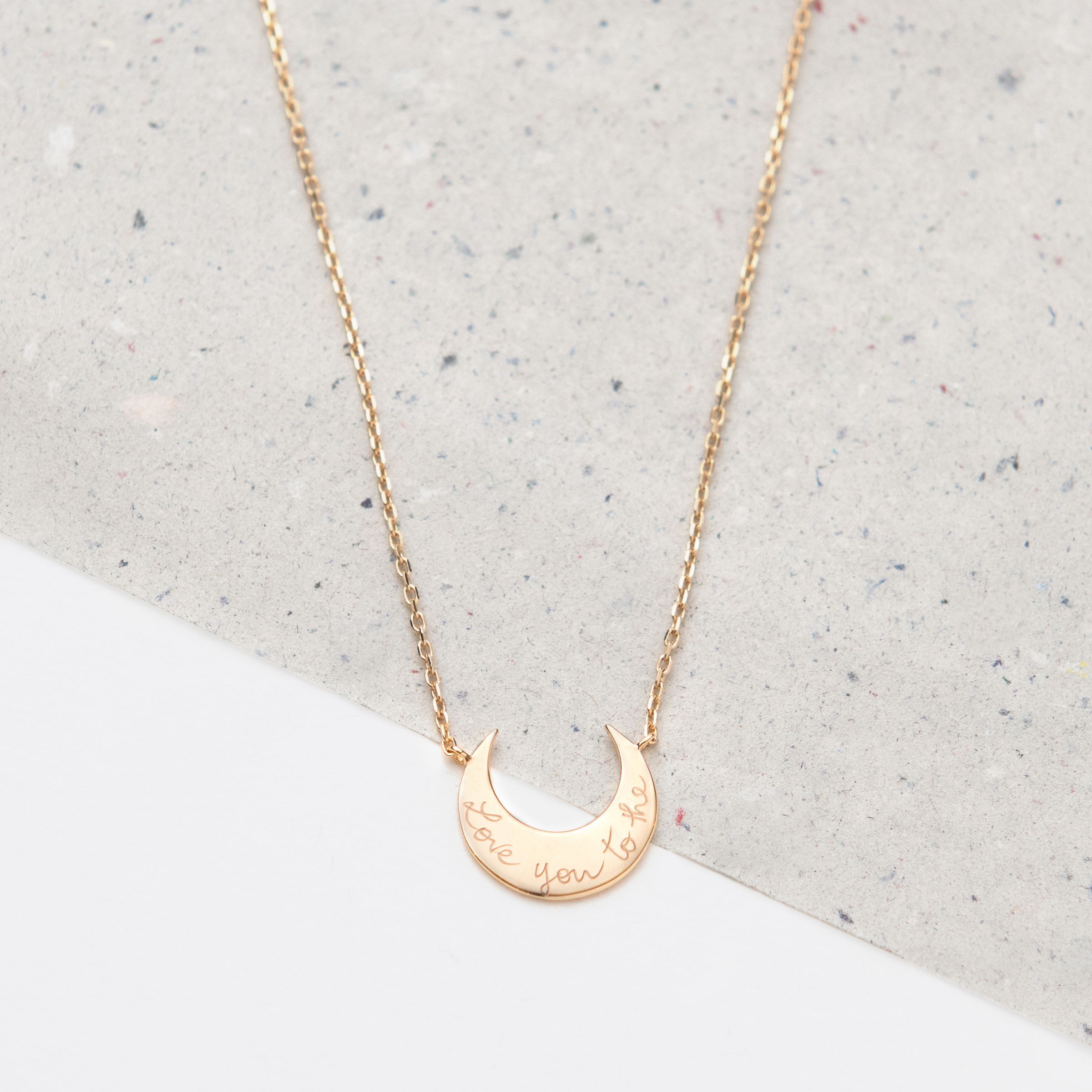 Merci Maman Personalised Crescent Moon Pendant Necklace, Gold
