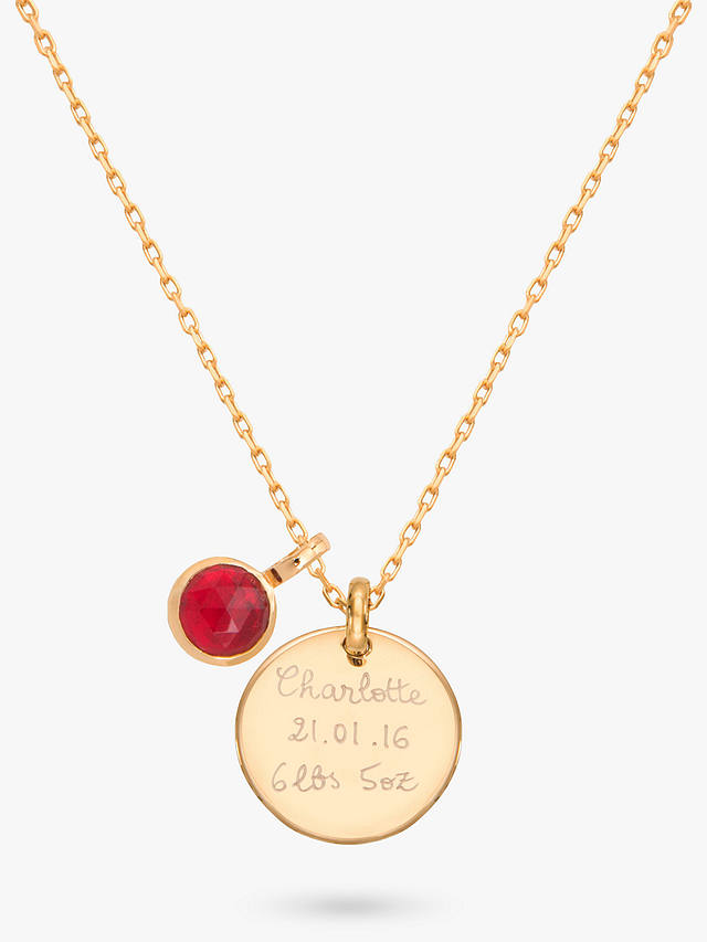 Merci Maman Personalised Disc and Birthstone Pendant Necklace, Gold