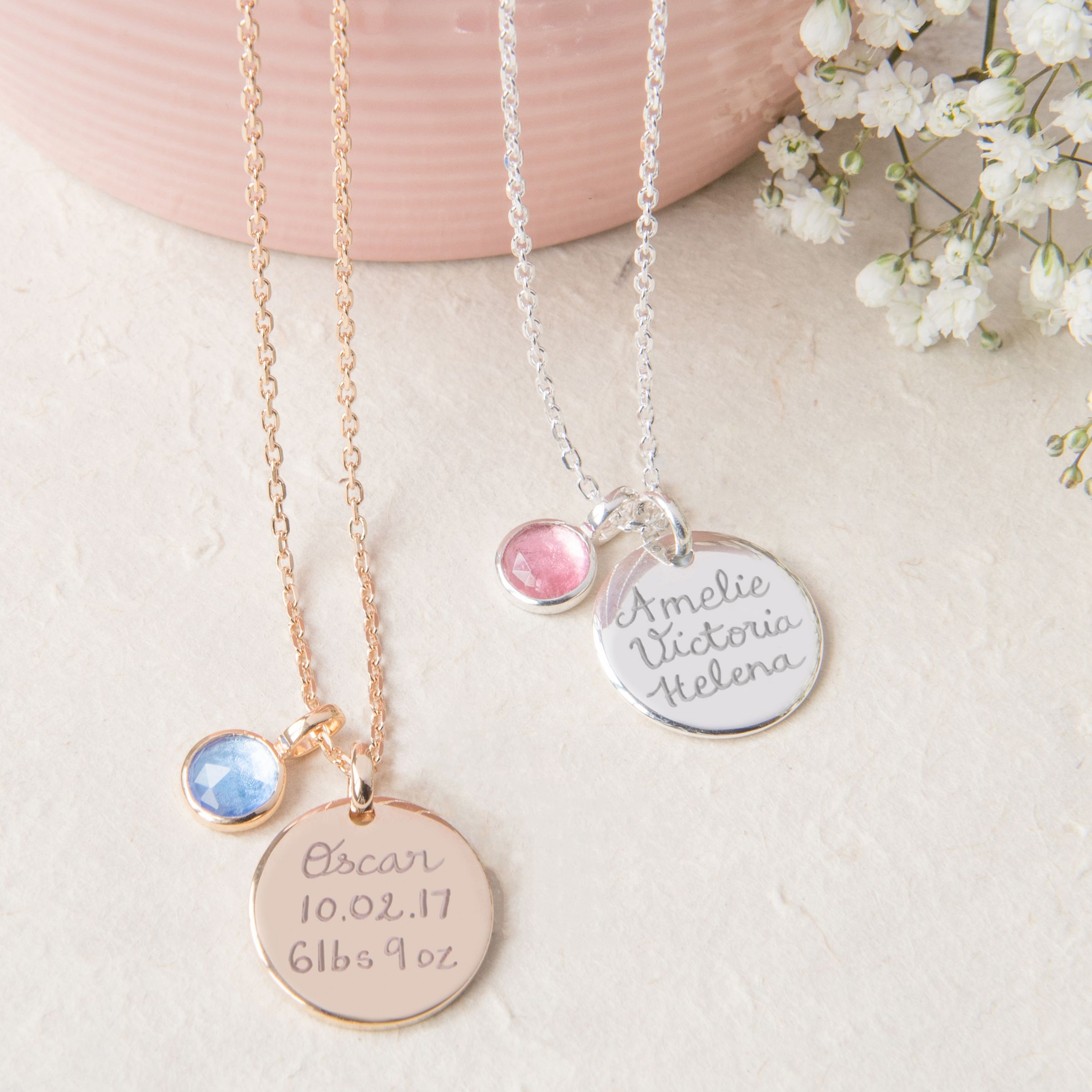 Buy Merci Maman Personalised Disc and Birthstone Pendant Necklace Online at johnlewis.com