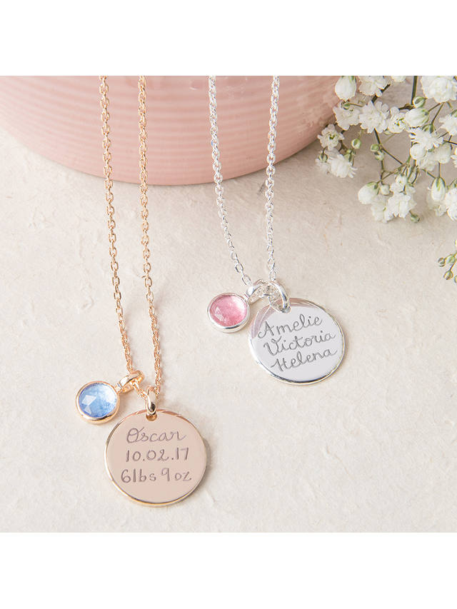 Merci Maman Personalised Disc and Birthstone Pendant Necklace, Silver