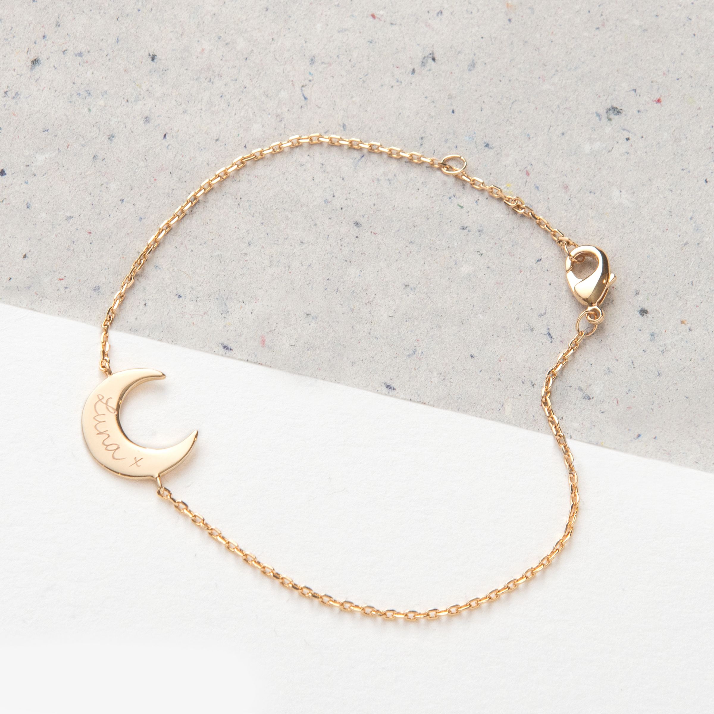 Merci Maman Personalised Crescent Moon Chain Bracelet, Gold