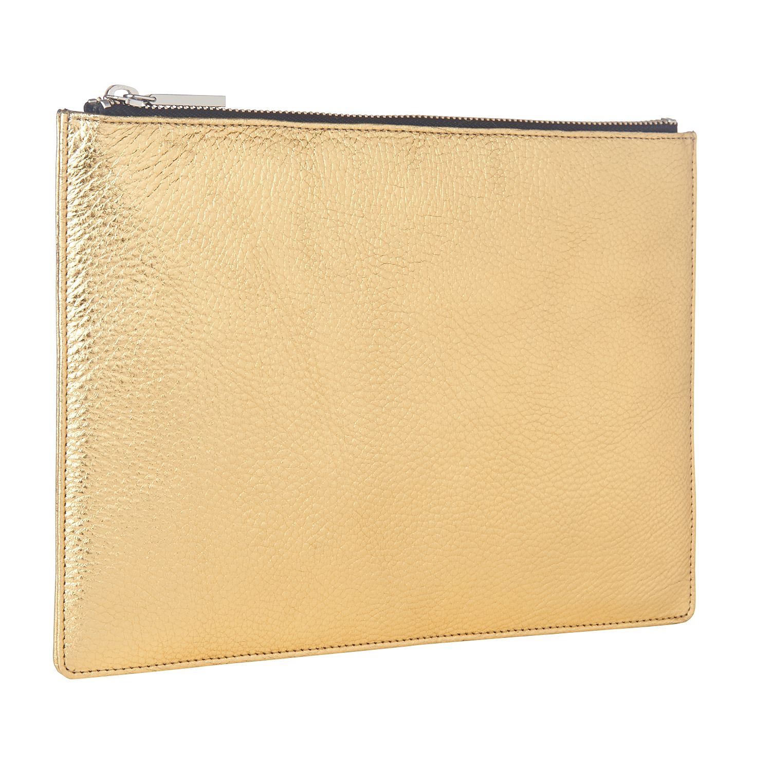 Whistles Leather Medium Clutch Bag, Gold at John Lewis & Partners