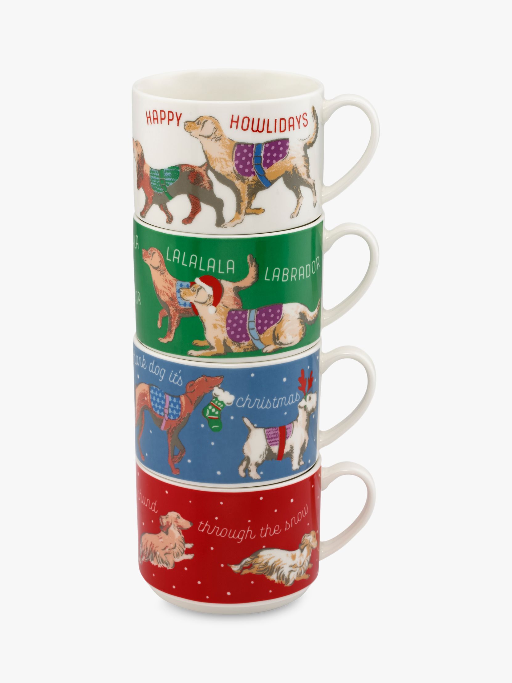 Cath Kidston Christmas Dogs Stackable Mugs, Set of 4, 300ml Multi