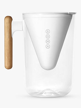 Soma 10 Cup Water Filter Pitcher with Oak Handle, White, 2.2L