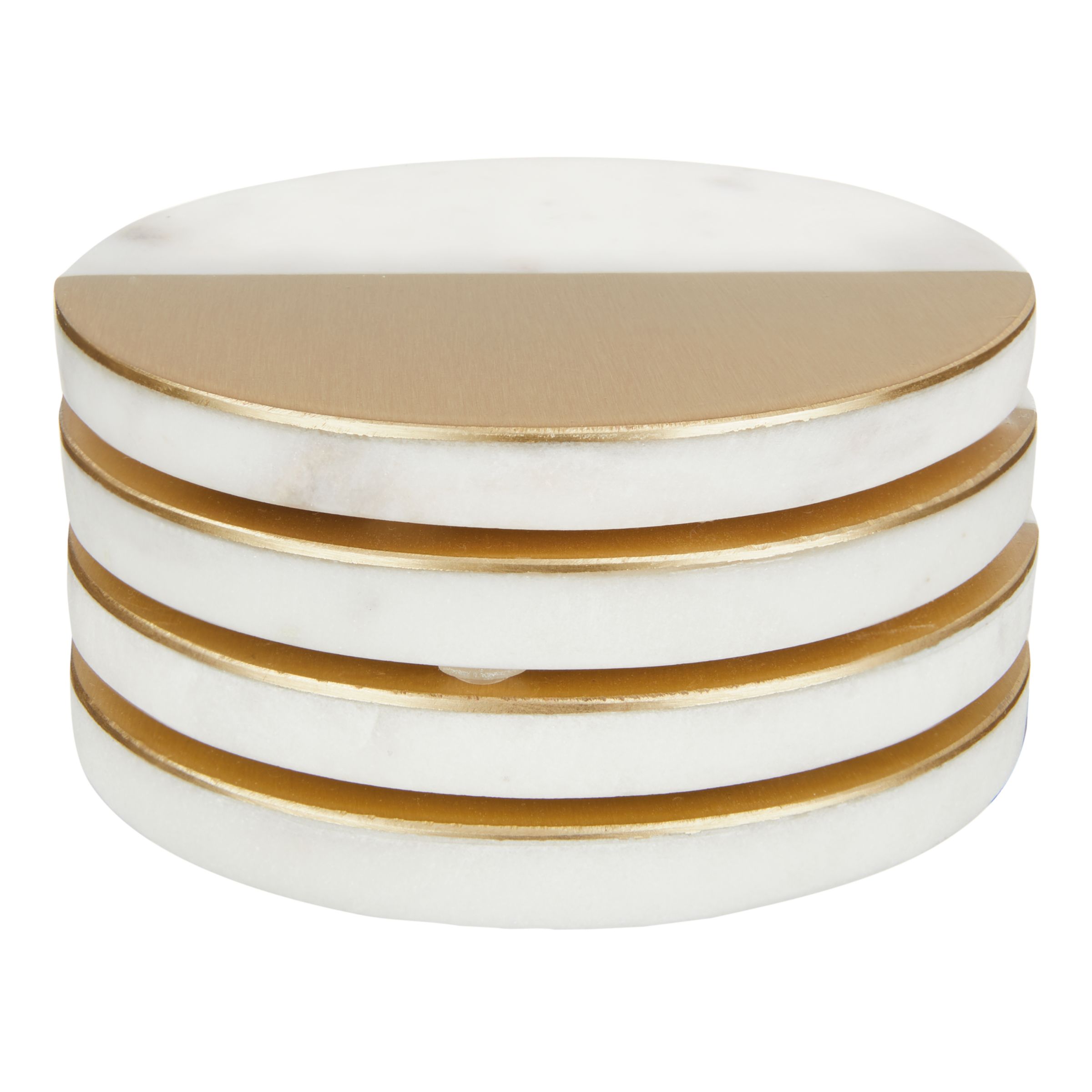 John Lewis & Partners Marble Coasters, White/Brass, Set of 4 at John