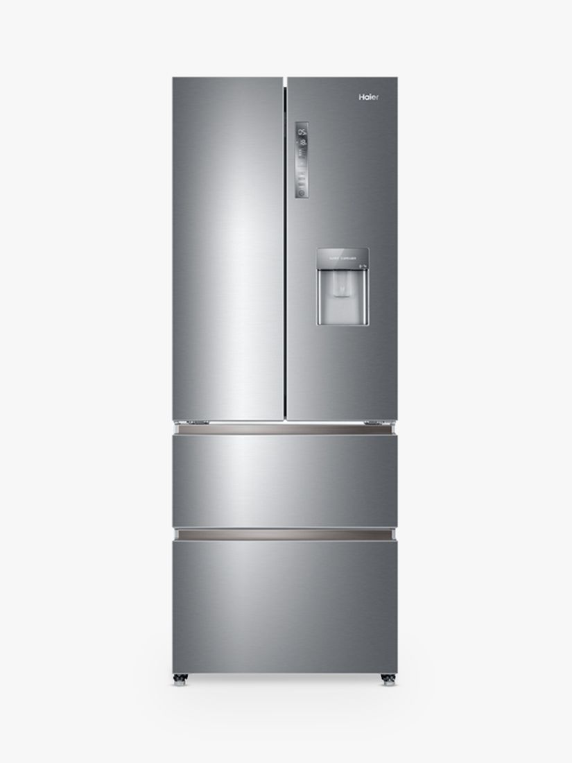 Haier HB16WMAA Slim American-Style Freestanding Fridge Freezer with Water Dispenser, A+ Energy Rating, 70cm Wide, Stainless Steel