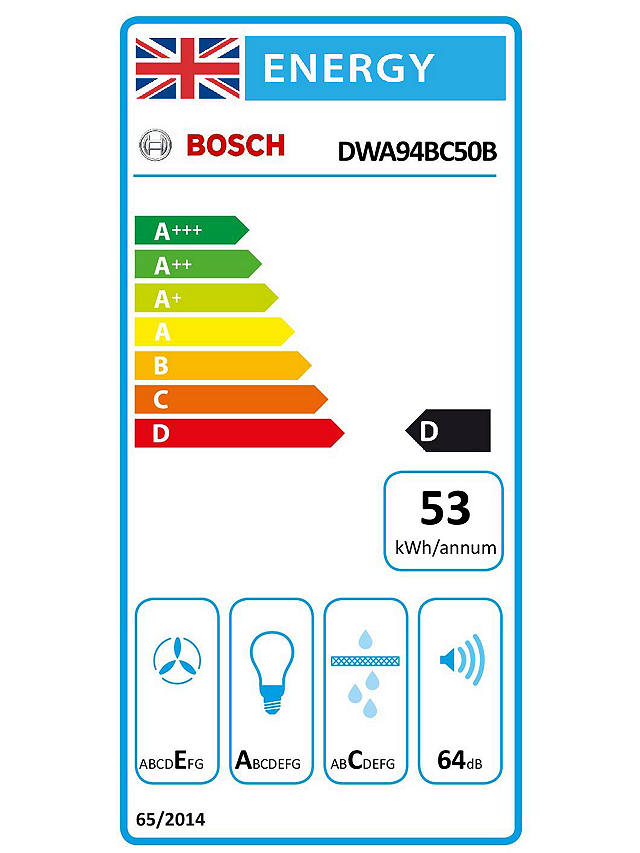 Buy Bosch DWA94BC50B 90cm Chimney Cooker Hood, D Energy Rating, Brushed Steel / Glass Online at johnlewis.com