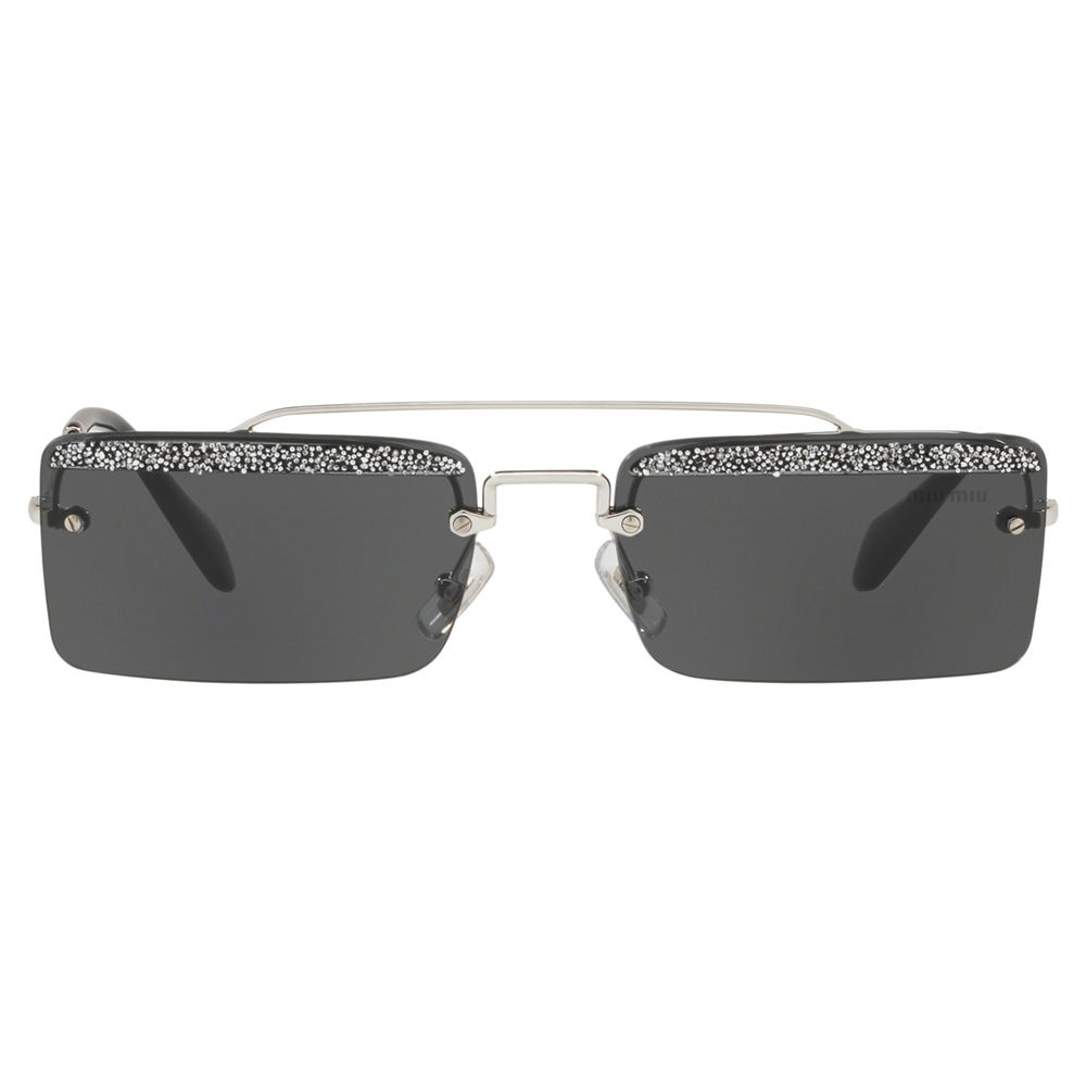 Miu Miu MU 59TS Women's Embellished Rectangular Sunglasses, Silver/Grey ...