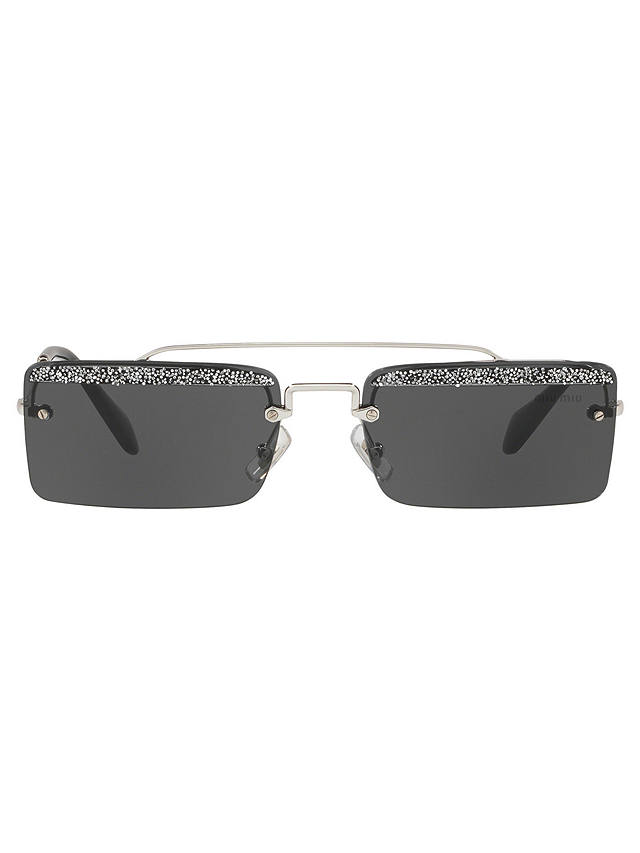 Miu Miu MU 59TS Women's Embellished Rectangular Sunglasses, Silver/Grey