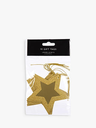 John Lewis & Partners Gold Glitter Edged Star Gift Tags, Pack of 10