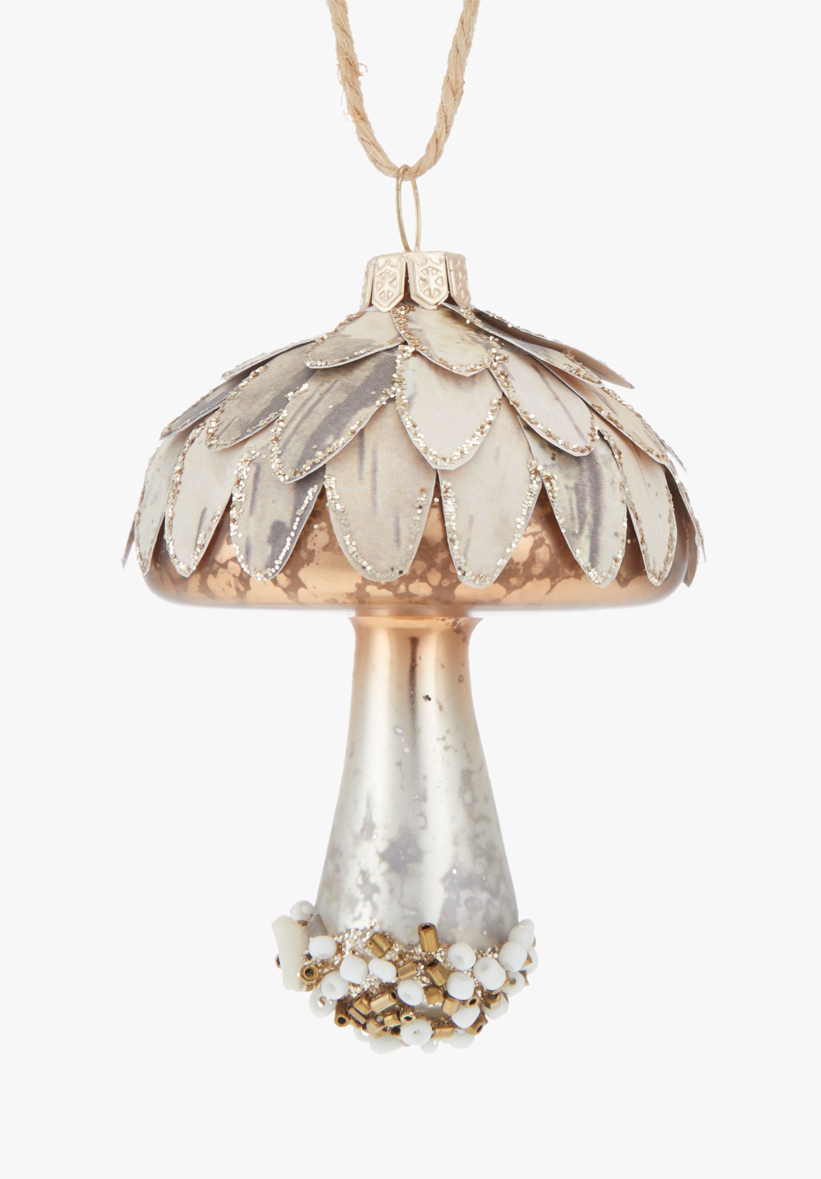 John Lewis & Partners Amber Beaded Mushroom Tree Decoration, Gold