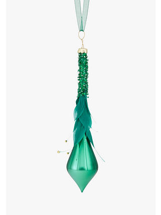 John Lewis & Partners Emerald Feather Finial Bauble, Green