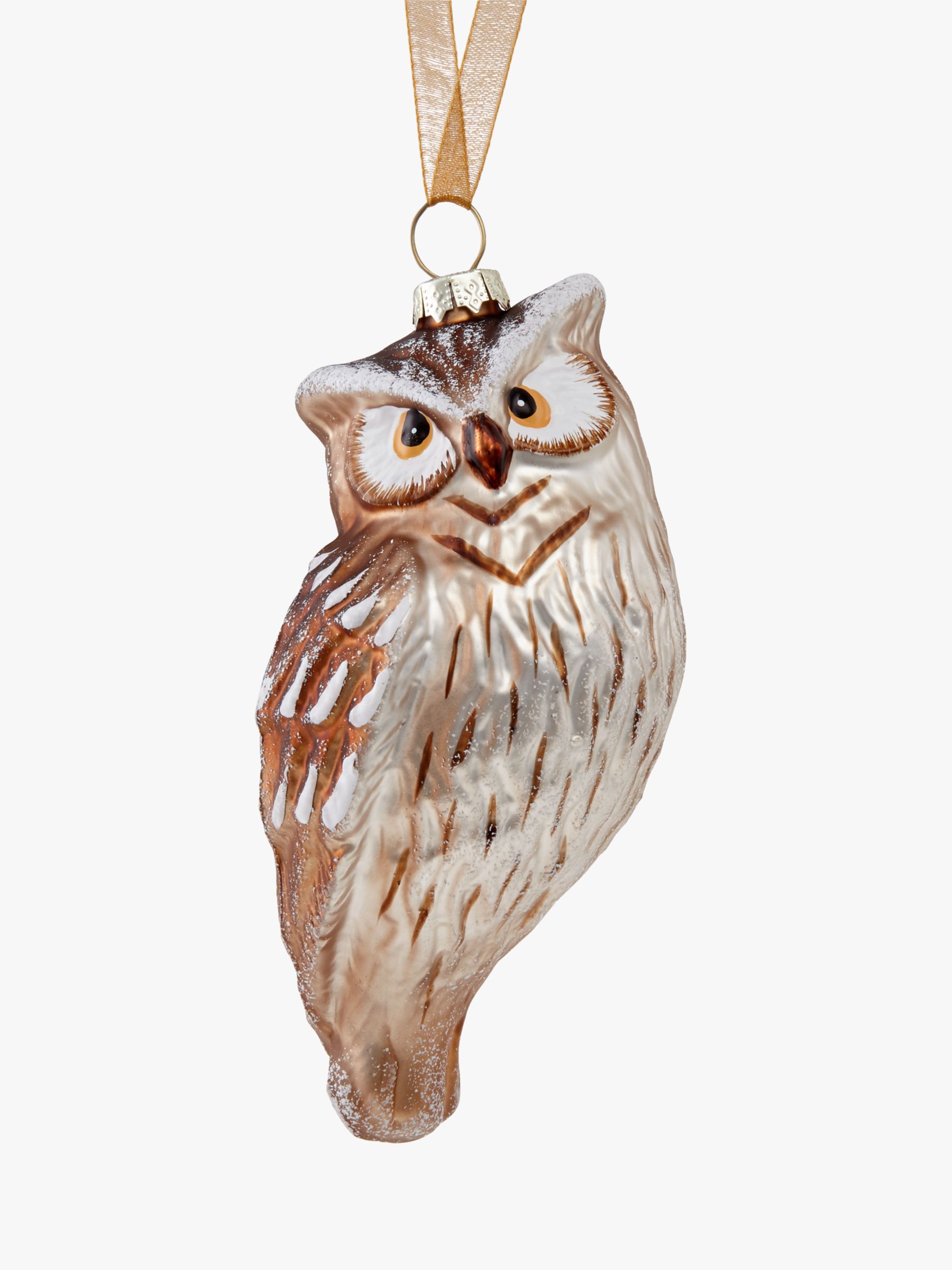 John Lewis & Partners Amber Glass Owl Tree Decoration, Gold at John