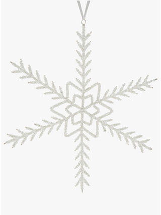 John Lewis & Partners Moonstone Large Beaded Snowflake Tree Decoration, Silver