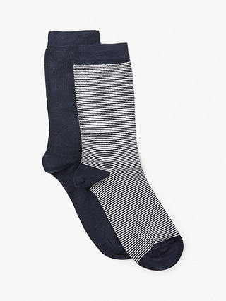 John Lewis Women's Feeder Stripe and Monochrome Ankle Socks, Pack of 2, Navy/Multi