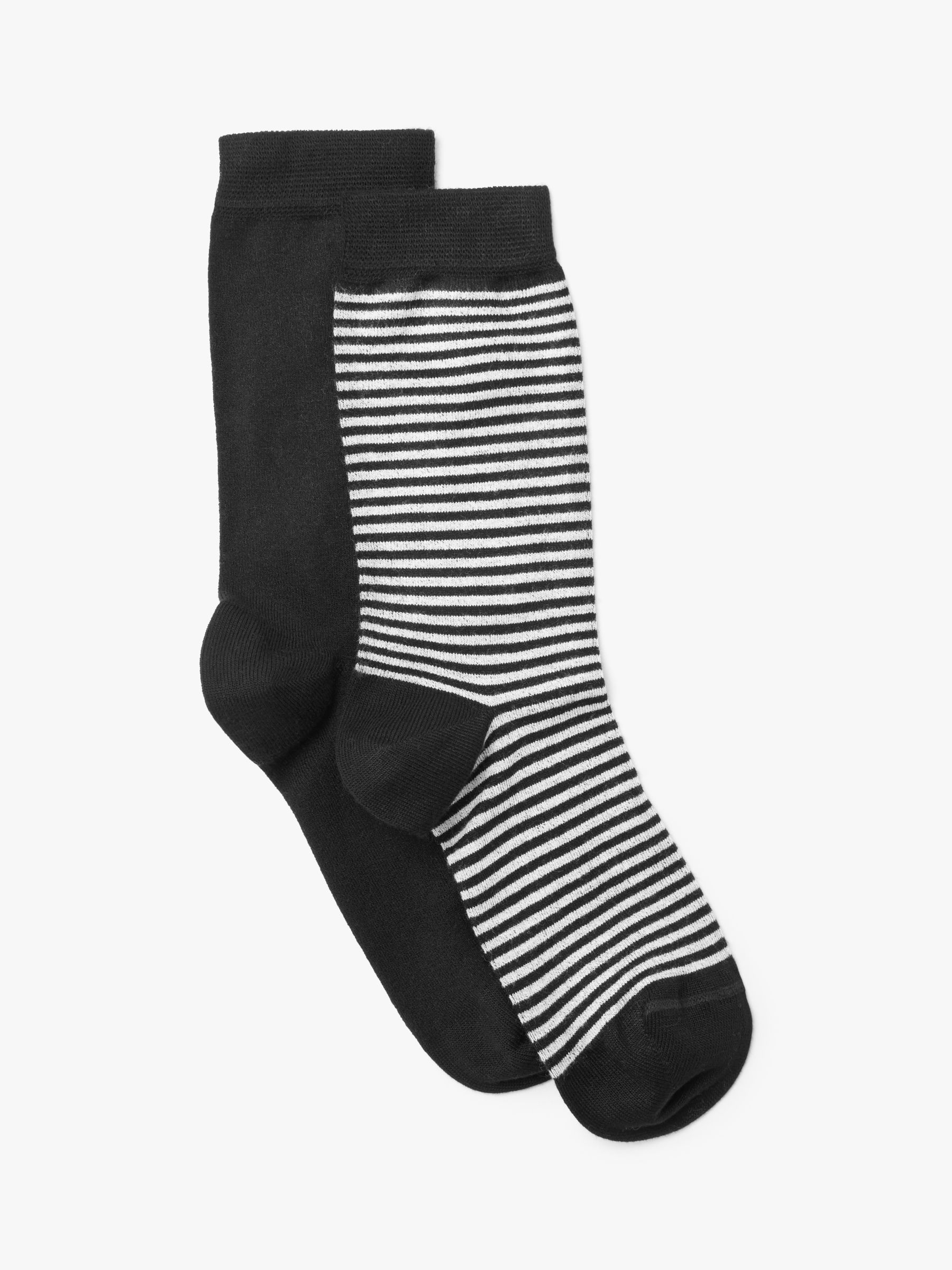 John Lewis Women's Feeder Stripe and Monochrome Wide-Fit Ankle Socks, Pack of 2, Black/Multi