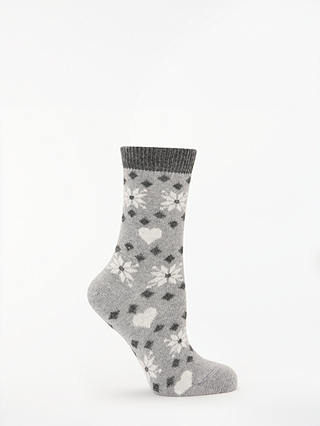 John Lewis & Partners Wool With Cashmere Snowflake Ankle Socks, Grey/Multi