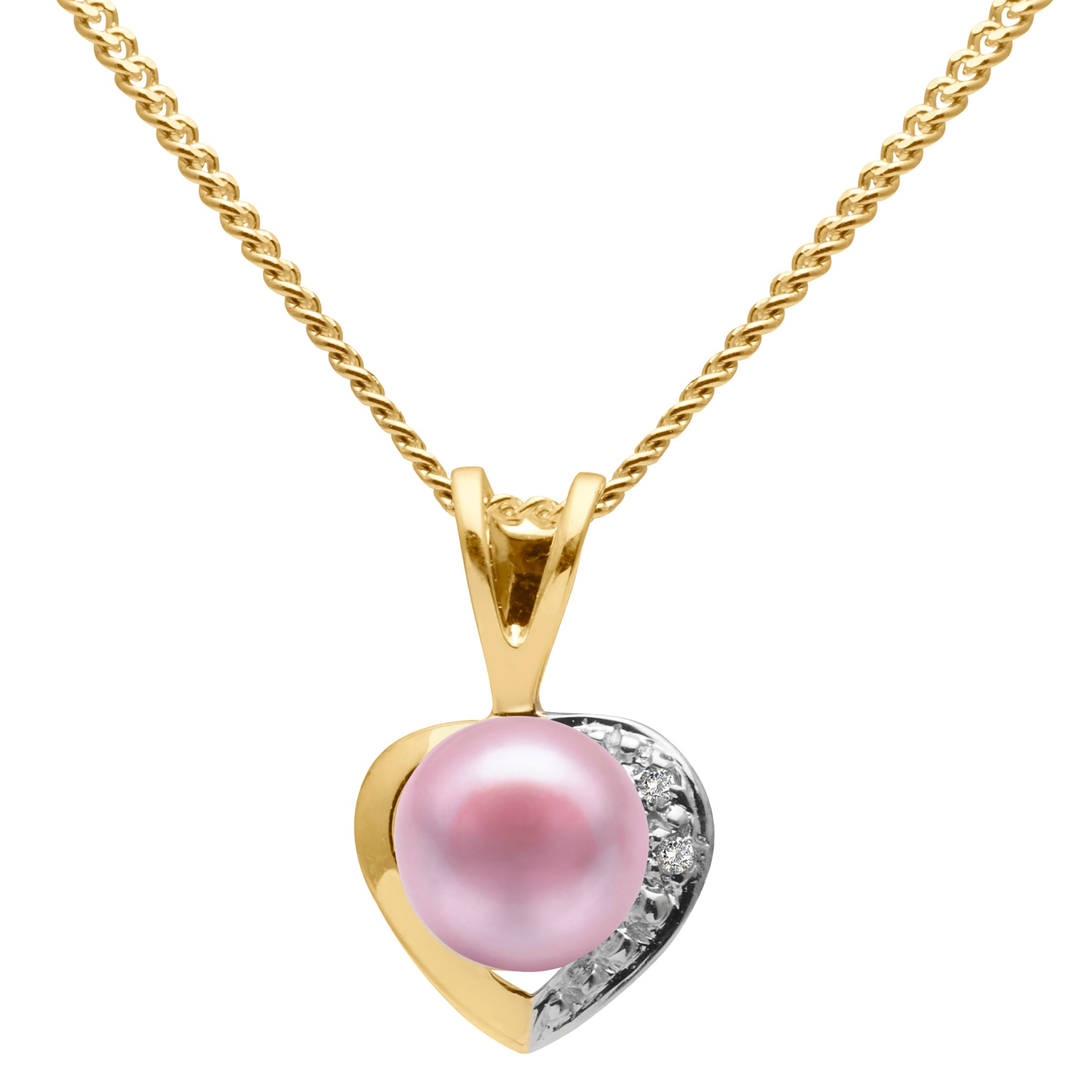 A B Davis 9ct Gold Diamond and Freshwater Pearl Heart Pendant Necklace ...